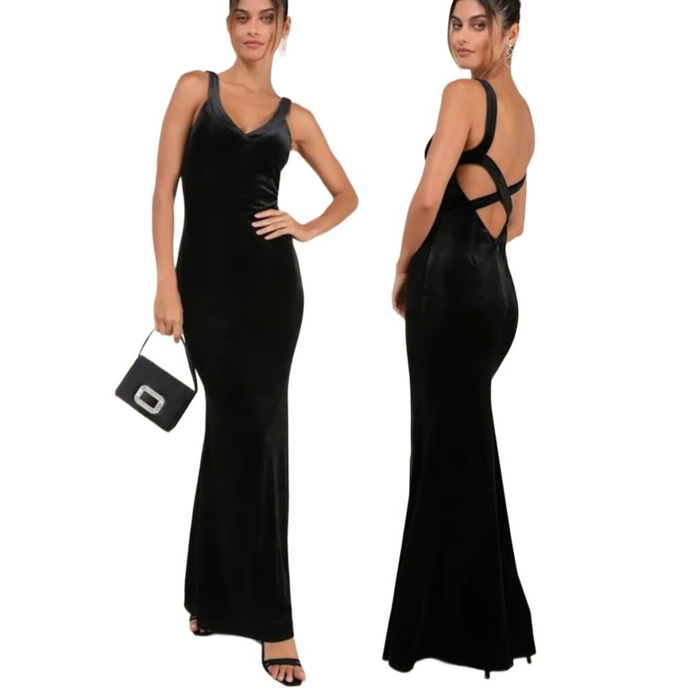 LULUS - Velvet Strappy Maxi Dress - BLACK